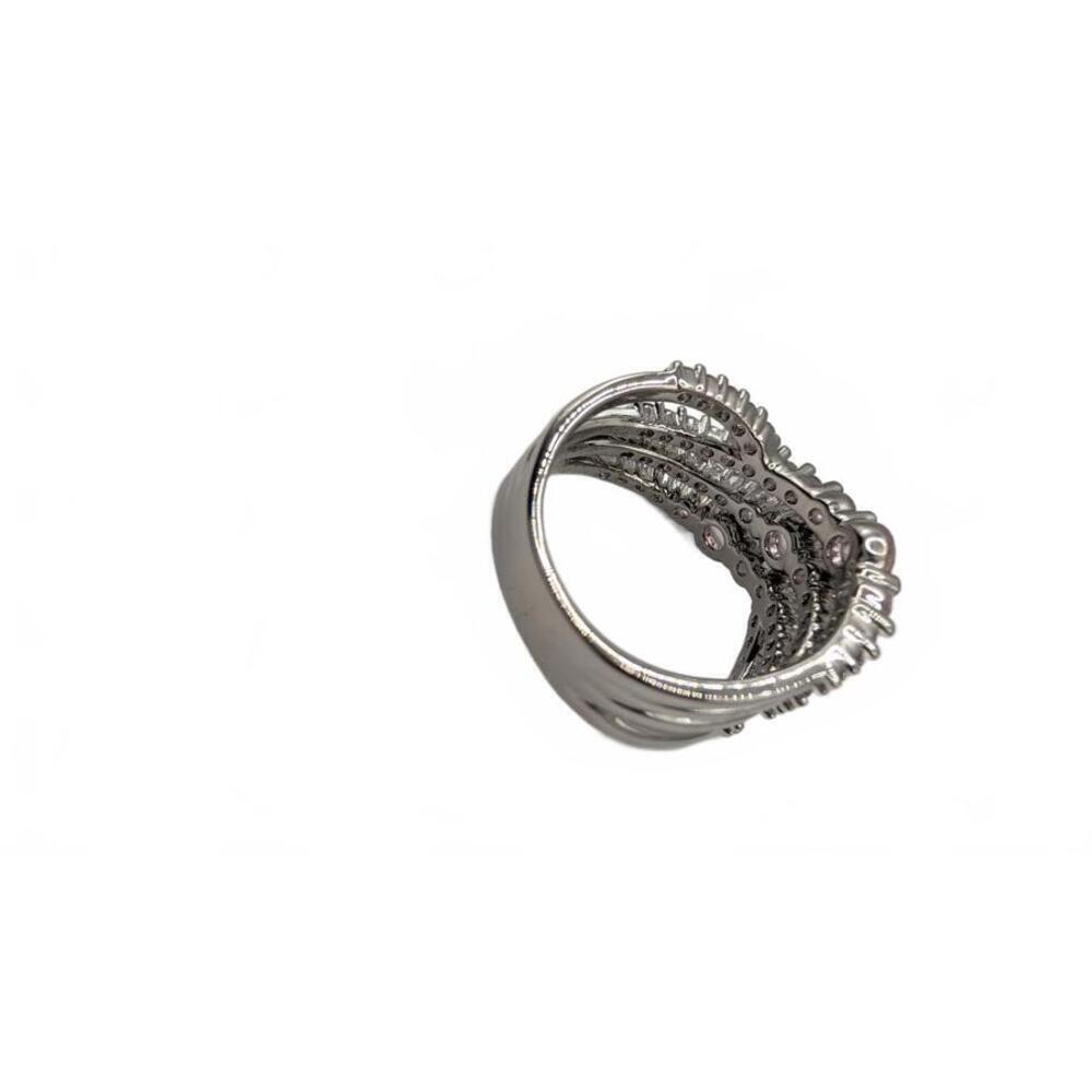 Silver Tone Multi-Row Crystal Accent Ring Size 6 - Picture 6 of 9